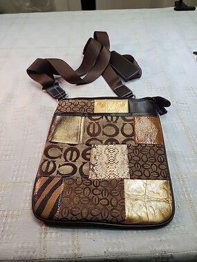CeCe Patchwork Brown and Gold Messenger Bag